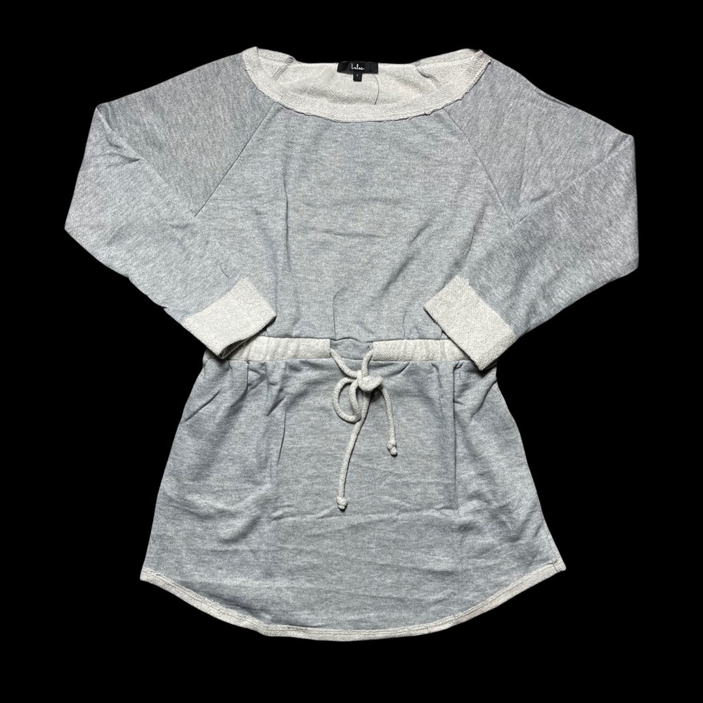 Lulu’s Gray & White Drawstring Long Sleeve Mini Dress L